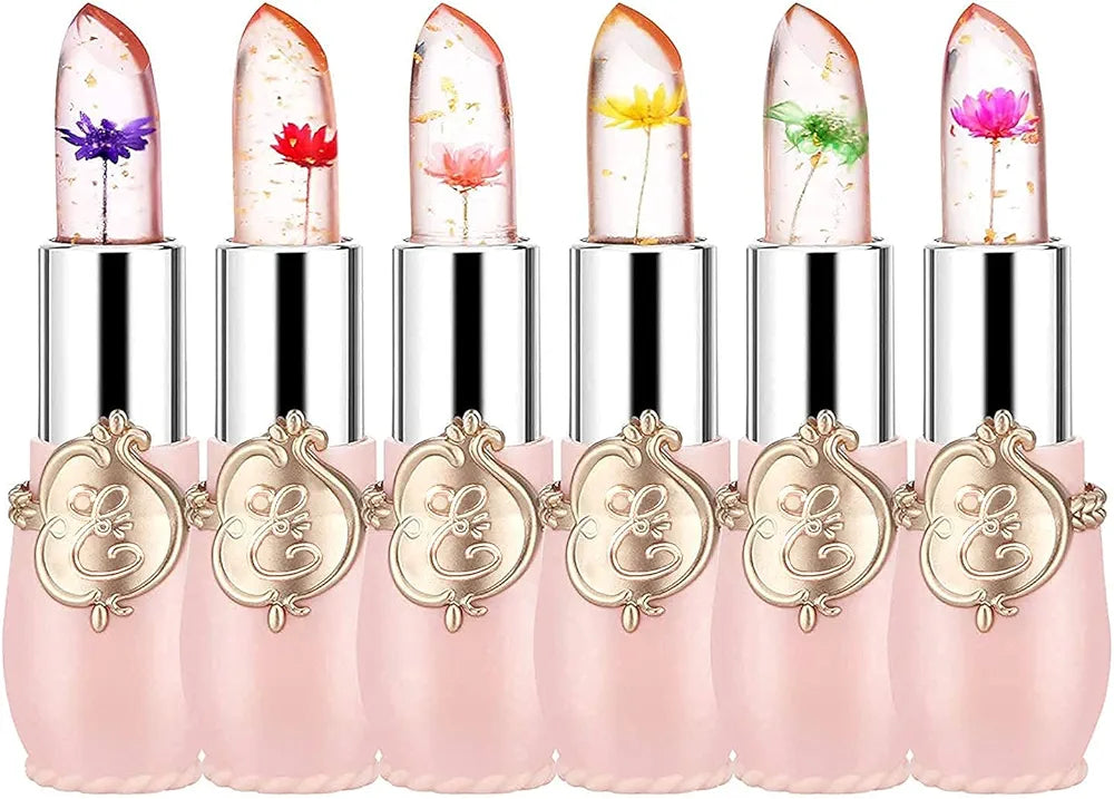 Firstfly Long Lasting Nutritious Lip Balm Lips Moisturizer Magic Temperature Color Change Lip Gloss (B)(Pack Of 6) Crystal Flower Jelly Lipstick, Glossy Finish - Multicolor