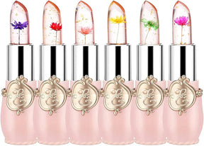 Firstfly Long Lasting Nutritious Lip Balm Lips Moisturizer Magic Temperature Color Change Lip Gloss (B)(Pack Of 6) Crystal Flower Jelly Lipstick, Glossy Finish - Multicolor