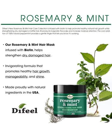 Difeel Rosemary and Mint Strengthening Hair growth Mask with Natural Rosemary Oil and Biotin 12 oz