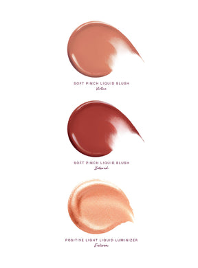 Rare Beauty Mini Blush & Luminize Trio.                    Best selling Soft Pinch Liquid Blush and Positive Light Liquid Luminizer in new and fan-favorite shades.